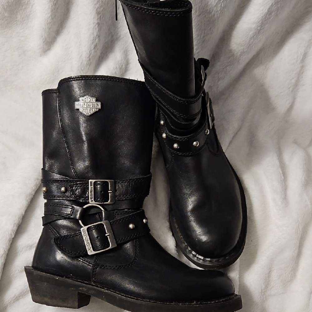 Harley-Davidson Black Leather Buckle Boots